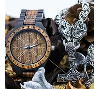 Montre Nordique Viking Helm of Awe, Collier Tête De Loup en Acier Inoxydable Ensemble De Pendentif Thor's Hammer, Cadeau Parfait pour Hommes Et Femmes,60cm