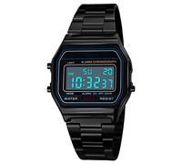 Montre numérique à Quartz pour Homme - Montre de Sport de Luxe - Étanche jusqu'à 30 m - Bracelet en Acier Inoxydable - Rétroéclairage LED