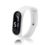 Montre Numérique, Affichage à Lumière Blanche LED Miroir en Plastique Mouvement électronique Bracelet en Silicone Montre de Sport, Bracelet Intelligent Montre de Sport pour Enfants Femmes(Blanc)