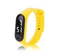 Montre Numérique, Affichage à Lumière Blanche LED Miroir en Plastique Mouvement électronique Bracelet en Silicone Montre de Sport, Bracelet Intelligent Montre de Sport pour Enfants Femmes(Jaune)