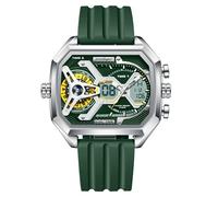 Montre numérique analogique carrée pour homme - Double heure - Rétroéclairage LED - Date Jour Calendrier Minuteur Chronomètre - Bracelet en silicone - Style décontracté - Étanche
