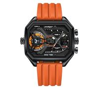 Montre numérique analogique carrée pour homme - Double heure - Rétroéclairage LED - Date Jour Calendrier Minuteur Chronomètre - Bracelet en silicone - Style décontracté - Étanche