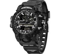 Montre numérique de sport pour femme - Étanche - Analogique - Style militaire - Avec LED - Chronomètre lumineux - Alarme - Double heure - Pour femmes et filles, Noir_3353