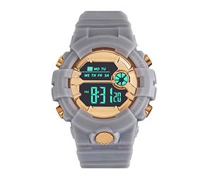 Montre numérique en caoutchouc pour homme avec chronomètre et affichage LCD de la date, gris, taille unique