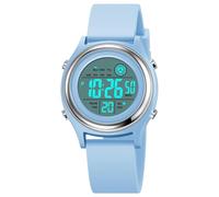 Montre numérique pour femme avec écran LED et bracelet en silicone, montre militaire multifonction, étanche, alarme, chronomètre, rétroéclairage LED, montre de sport en plein air, D bleu clair.,