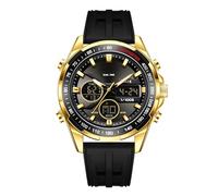 Montre numérique pour homme - Étanche - Chronographe - Analogique - Quartz - Grand cadran - Style militaire - Montre de sport élégante - Cadeau élégant pour homme, Silicone/noir doré