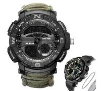 Montre Numérique Tactique Militaire pour Homme, 7 en 1, Multifonctionnelle, Étanche, Style Camouflage, pour Le Sport, avec LED et Boussole, Bracelet en Paracorde(G-Black)