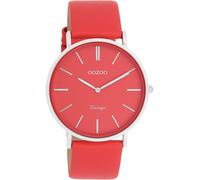 Montre Oozoo orange rouge Cuir Vintage Series Femme Montre à quartz analogique UOC20324