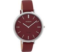 Montre Oozoo rouge Cuir mat Vintage Series Femme Montre à quartz analogique UOC9807A