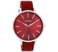 Oozoo Timepieces Montre pour femme avec bracelet en cuir, montre de qualité supérieure pour femme, élégante montre analogique ronde, Silver Dahlia Red/Silver, bracelet
