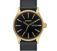 NIXON Montre Homme Quartz- Affichage Analogique Bracelet Cuir Noir et Cadran Noir A105-513-00