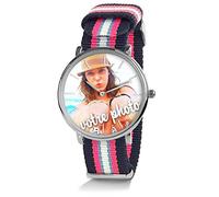 Montre Personnalisable avec une Photo ou un Texte. Modèle pour Homme, Dame, Mixte. Cadeau Personnalisé Bracelet Tressé Rayures, Créez votre Montre Unique,Cadeau Mariage Anniversaire, Fête des Pères