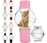 Montre photo personnalisée, cadeau de texte personnalisé, mouvement à quartz, montre photo personnalisée, cadeau unique pour la Saint-Valentin, un anniversaire de mariage, rose, cadeaux photo