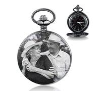 Montre Poche Personnalisée avec Photo et Texte Gravure Montre Vintage Montre Poche Lisse Montre Classique pour Homme Femme Cadeau pour Anniversaire Anniversaire Fête des Pères (Noir)