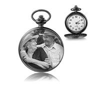 Montre Poche Personnalisée avec Photo et Texte Gravure Vintage Montre Poche Lisse Classique pour Homme Femme Cadeau pour Anniversaire Anniversaire Fête des Pères (Noir 2)