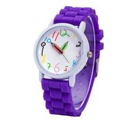 Montre pour enfants avec bracelet en silicone avec pinces à crayon, grand nombre d'affichage, crochet de sécurité pour l'école, les classes, l'observateur de l'heure, violet