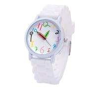 Montre pour enfants avec bracelet en silicone avec pinces à crayon, grand nombre d'affichage, crochet de sécurité pour l'école, les classes, l'observateur de l'heure, blanc