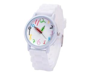 Montre pour enfants avec bracelet en silicone avec pinces à crayon, grand nombre d'affichage, crochet de sécurité pour l'école, les classes, l'observateur de l'heure, blanc