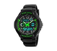 Montre pour Enfants, Montre pour garçons pour 6-15 Ans, Montre-Bracelet analogique étanche pour Sports de Plein air Multifonction numérique avec Alarme Lumineuse LED et Date du Calendrier, 04-Vert
