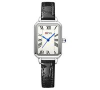 Montre pour femme - Bracelet vintage - Cadran romain - Montre rectangulaire classique pour femme - Montre analogique étanche, Ceinture en cuir noir et blanc