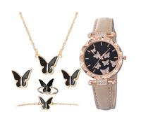Montre pour femme - Ensemble de montre papillon avec anneaux et collier | Accessoires de bijoux élégants pour le quotidien, le bureau, les voyages, les vacances, les événements d'anniversaire, les
