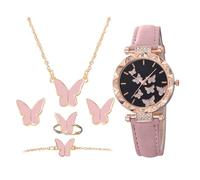 Montre pour femme - Ensemble de montres tendance pour femme, bracelet en cuir synthétique de luxe, montre-bracelet, collier, bracelet avec boucles d'oreilles, pour filles, femmes et mamans, rose