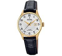 Montre pour Femme Festina F20011/5 Swiss Made - Boîtier en Acier Inoxydable Doré - Bracelet en Cuir Noir