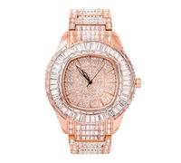 Montre pour homme 48 mm entièrement sertie de diamants synthétiques - Montre de luxe Hip Hop Bling Bling avec bracelet de 17,8 cm, cadeau pour lui, rose gold