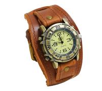 Montre pour homme en cuir simple avec boucle rétro, marron, taille unique