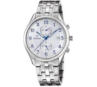 Montre pour Homme FESTINA Timeless Chronograph - Boîtier et Bracelet en Acier Inoxydable 316l - Argenté, Blanc