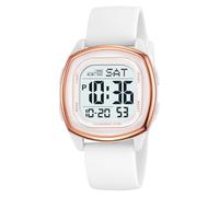 Montre pour homme tendance noire multifonction étanche LED numérique chronographe bracelet en silicone souple montre carrée, blanc, Chronographe, numérique