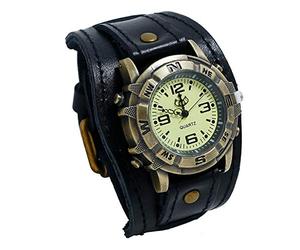Montre punk tendance en cuir pour homme avec boucle rétro et minuteur, Noir , taille unique