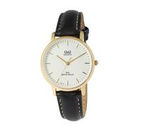 Montre Q&Q pour femme avec bracelet en imitation cuir, 3 bar, noir/or