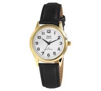 Montre Q&Q pour femme avec bracelet en imitation cuir, noir/doré, 3 bar