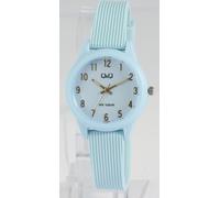 Montre Q&Q pour femme avec bracelet en silicone, 10 ATM, aiguilles & chiffres dorés, bleu clair