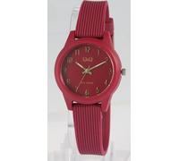 Montre Q&Q pour femme avec bracelet en silicone, 10 ATM, aiguilles & chiffres dorés, rouge foncé
