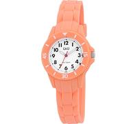 Montre Q&Q pour femme, plastique, bracelet silicone, orange, 10 ATM, Ø 30 mm