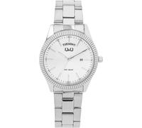 Montre Q&Q pour homme avec bracelet en acier inoxydable, affichage de la date et du jour de la semaine, 5 ATM, argenté