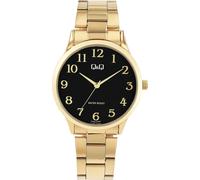 Montre Q&Q pour homme avec bracelet en acier inoxydable, doré/cadran noir