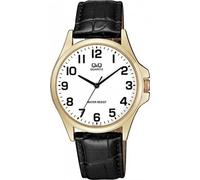 Montre Q&Q pour homme avec bracelet en imitation cuir, noir/or, 3 bar