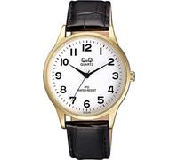 Montre Q&Q pour homme avec bracelet en imitation cuir, noir/or, 3 bar