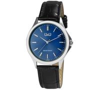 Montre Q&Q pour homme avec bracelet imitation cuir, 3 bar, noir/ZB bleu