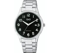 Montre Q&Q pour homme, bracelet à maillons, acier inoxydable, affichage de la date, argenté/ZB noir