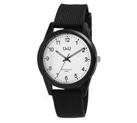 Montre Q&Q unisexe avec bracelet en plastique noir, étanche à 10 bars