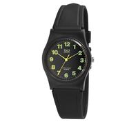 Montre Q&Q unisexe avec bracelet en plastique noir, étanche à 10 bars