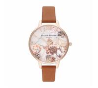 Montre Quartz Femme - Olivia Burton - MARBLE FLORALS - Cuir véritable - Brun - 34 mm - Cristal - Multicolore