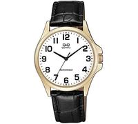 Montre Q&Q pour homme avec bracelet en imitation cuir, noir/or, 3 bar