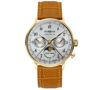 Montre quartz Zeppelin dorée LZ129 Hindenburg moonphase cuir marron 7039-1