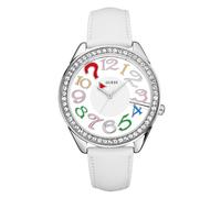 Montre Quiz À Cadran Clair Multicolore En Cuir Blanc Avec Cristaux - U11066L1