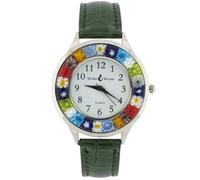 Montre Serena Murano Millefiori avec bracelet en cuir - Vert forêt